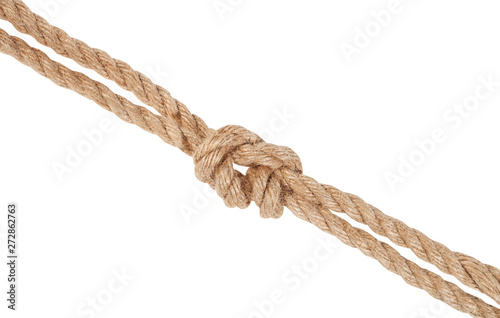 Fotografía surgeon's knot joining two ropes isolated