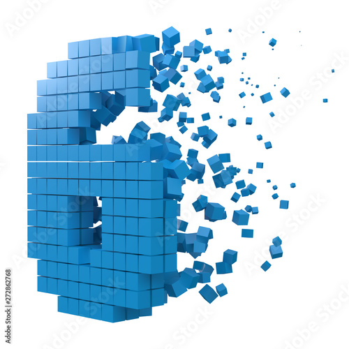 number 6 shaped data block. version with blue cubes. 3d pixel style vector illustration.