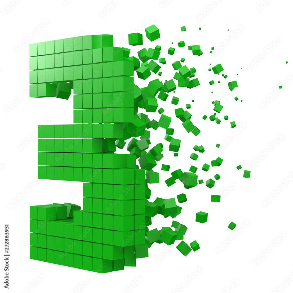 number 3 shaped data block. version with green cubes. 3d pixel style vector illustration.