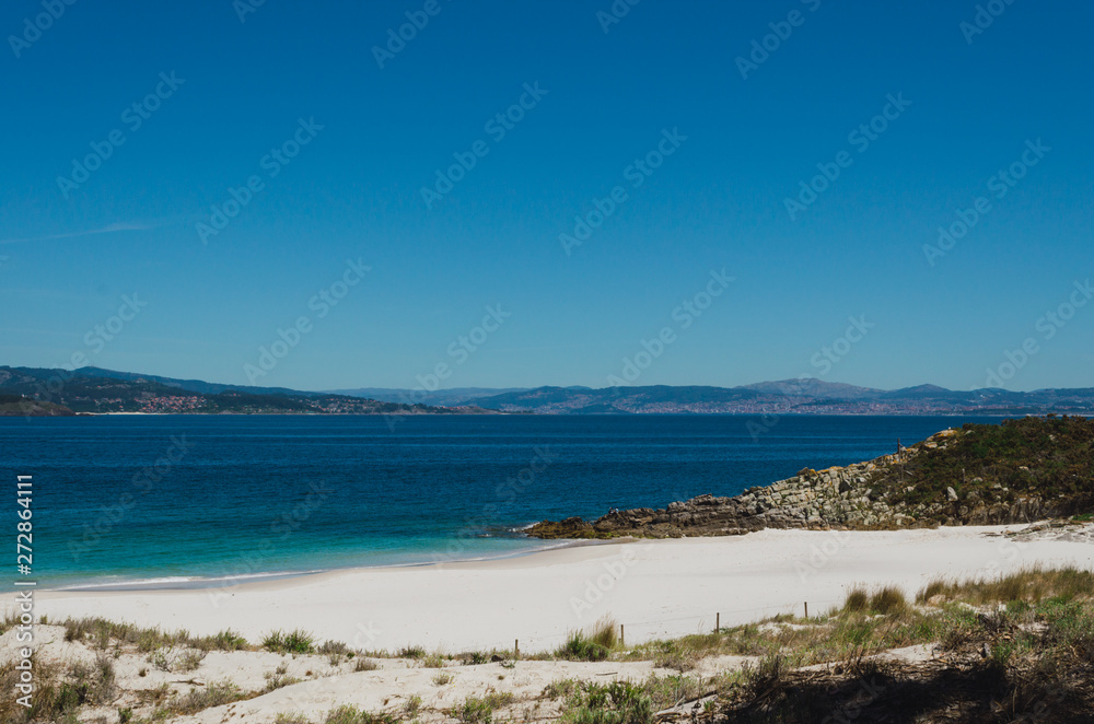 Beach landscape, Beach of Figueiras, Cies Islands. Vigo, Galicia, Spain.