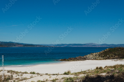 Beach landscape, Beach of Figueiras, Cies Islands. Vigo, Galicia, Spain.