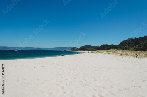 Beach landscape, Beach of Rodas, Cies Islands. Vigo, Galicia, Spain.