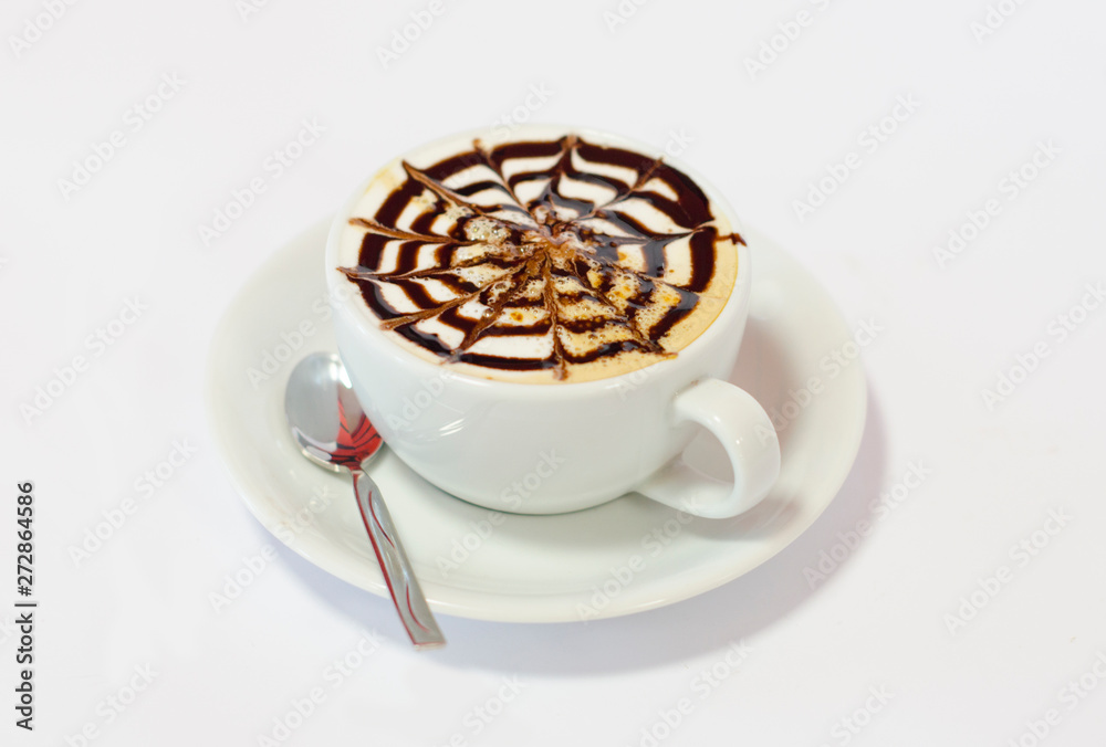 Cup of art latte or cappuccino coffee