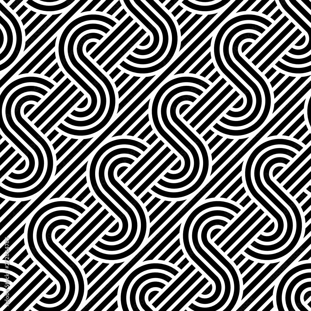 Obraz premium Vector seamless texture. Modern geometric background. Monochrome repeating pattern with interlacing stripes.