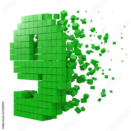 number 9 shaped data block. version with green cubes. 3d pixel style vector illustration.