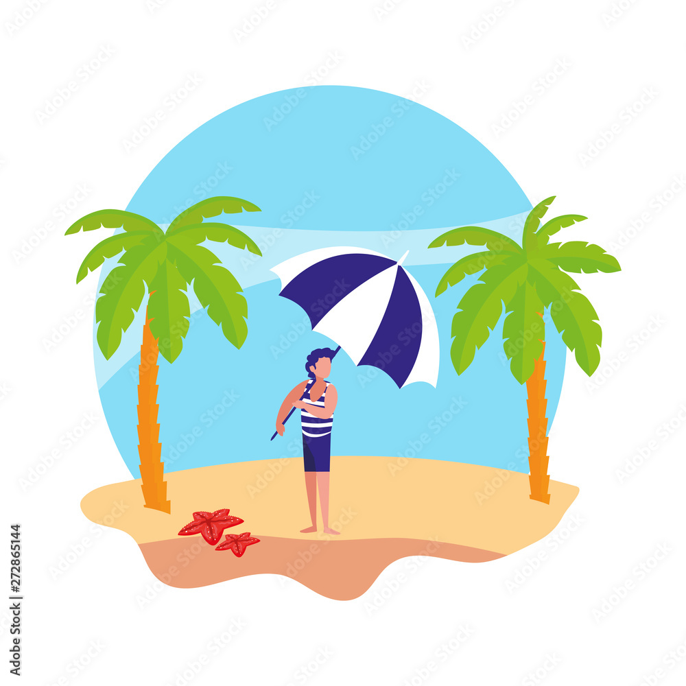 young boy on the beach summer scene