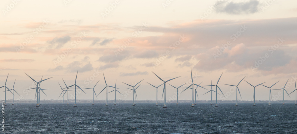 Wind turbines off the coast of Denmark - obrazy, fototapety, plakaty 