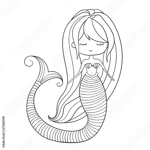 Cute doodle mermaid. Illustration for coloring. Easy to change colors.