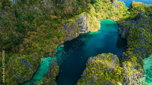 Aerial view of Big Lagoon in El Nido, Palawan, The Philippines