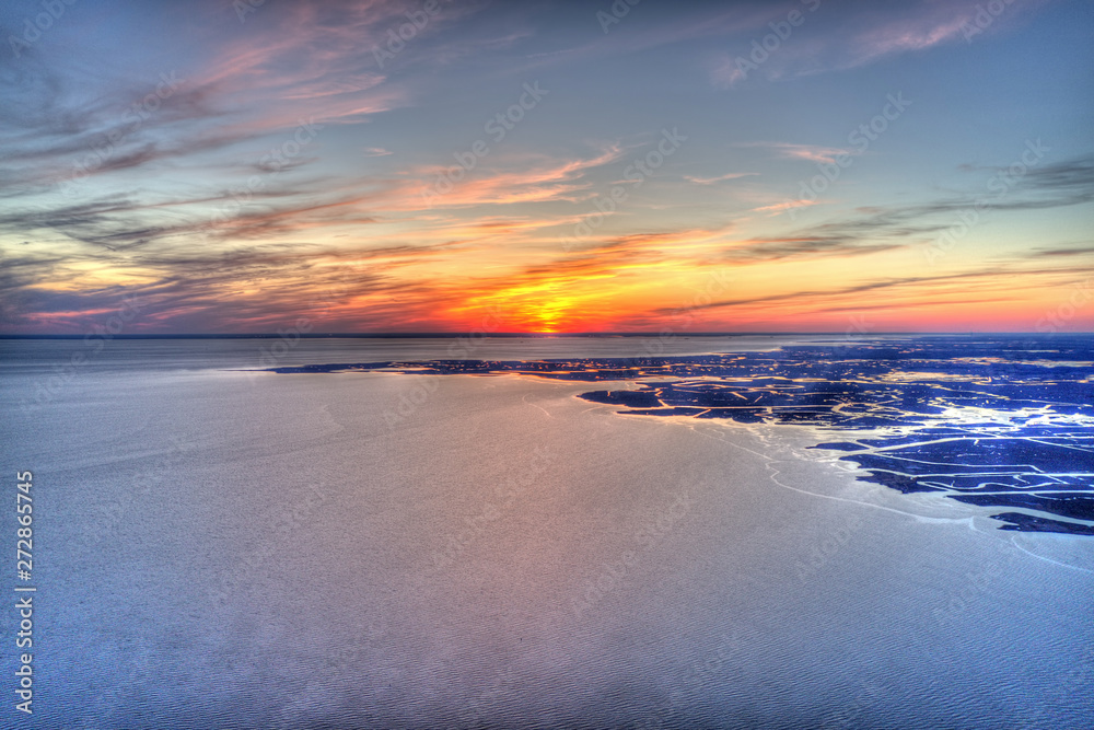 Aerial View of Sunset over Delaware River