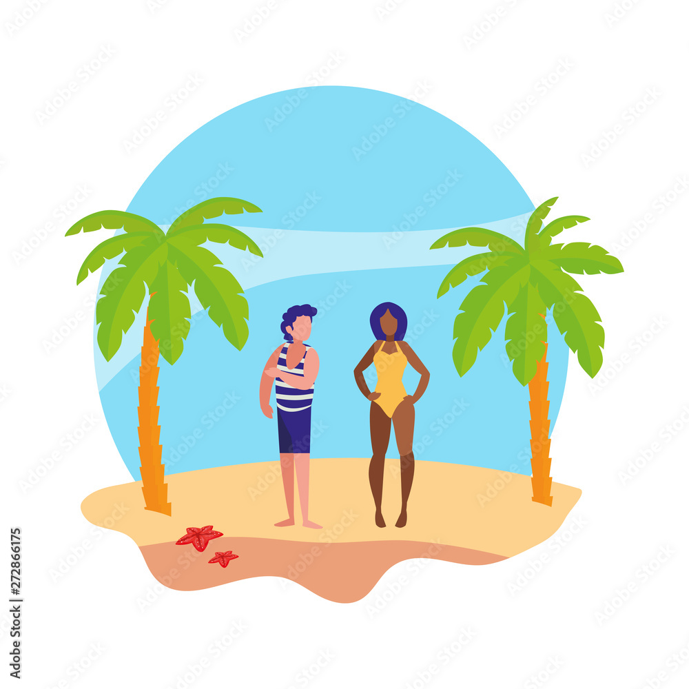young boy with woman on the beach summer scene