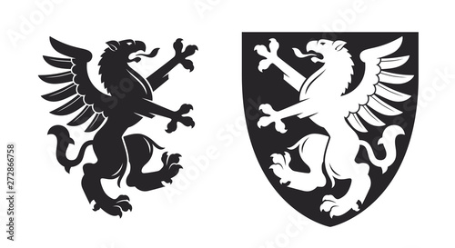 Black heraldic rampant griffin