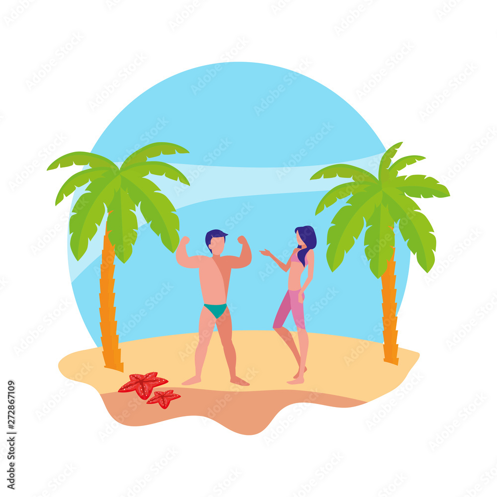young couple on the beach summer scene