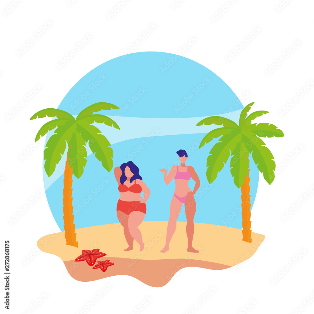 young girls couple on the beach summer scene