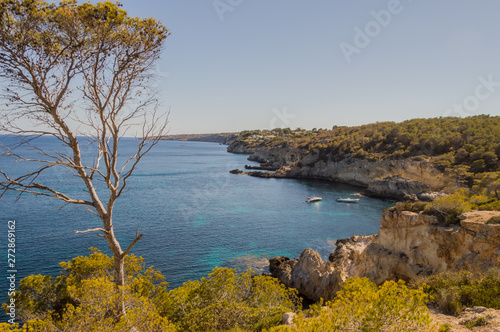 Rocky coast on Majorca Spain Mediterranean Sea.