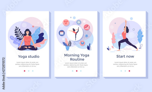 Yoga, fitness and healthy lifestyle concept illustration, woman meditating in lotus pose, perfect for banner, mobile app, landing page