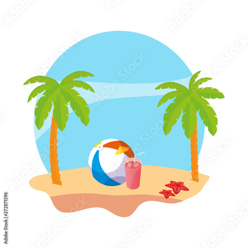 summer beach with palms and balloon toy scene