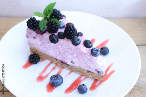 Cheesecake with berries and raspberries jam