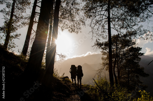 Couple of travellers hiking in woods in Goynuk canyon © fesenko