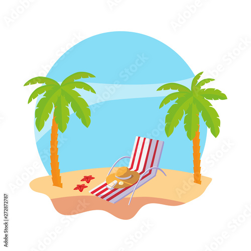 summer beach with palms and chair scene