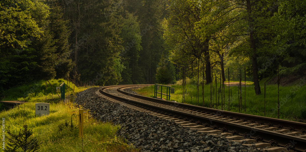 Railway track with sunset in spring color evening Railway track with sunset in spring color evening