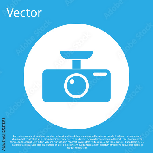 Blue Car DVR icon isolated on blue background. Car digital video recorder icon. White circle button. Flat design. Vector Illustration
