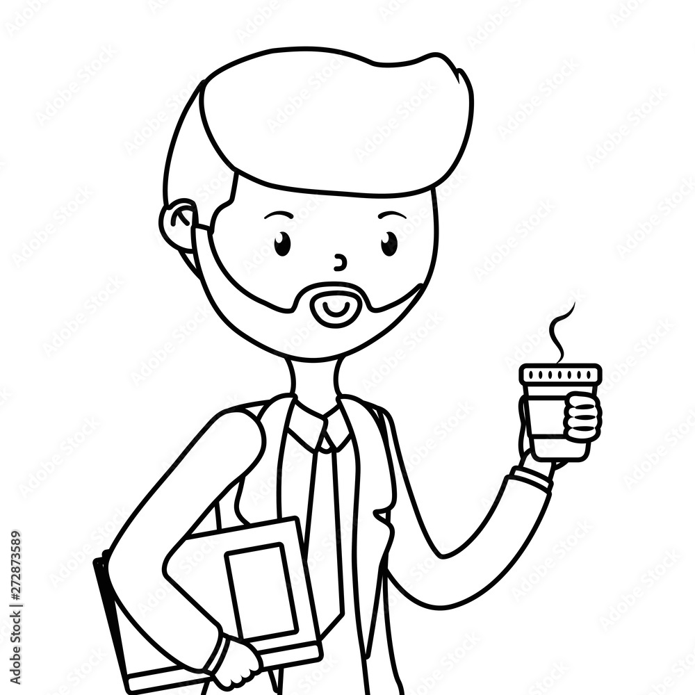 Man cartoon with coffee mug design Man cartoon with coffee mug design