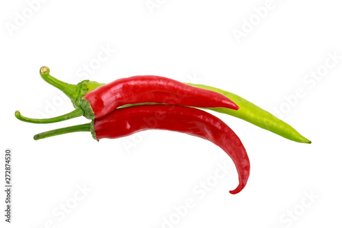 red and green jalapeno peppers on white background