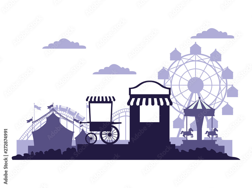 Naklejka premium Circus festival fair scenery blue and white colors