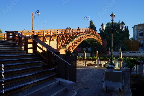 Ponte dell'Accademia (Academy Bridge) in the early morning light seen from the shore of Grand Canal
