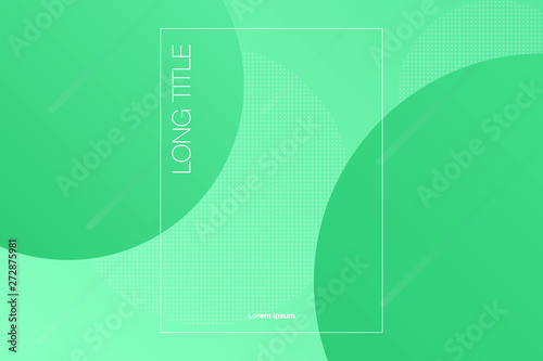Light geometric abstract background with green gradient back and gradient circles on front, and dotted circles on back with some transparent lines. With notebook or brochure design square and titles.
