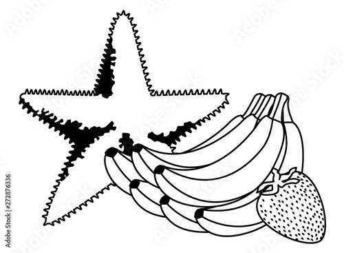 exotic tropical fruit icon cartoon in black and white photo