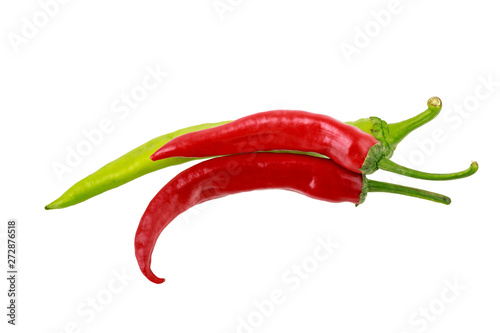 red and green jalapeno peppers on white background