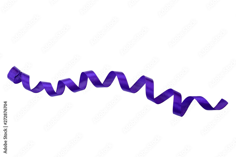 Deep violet isolated satin ribbon with a lot of curves, spiraled ribbonn a white background Deep violet isolated satin ribbon with a lot of curves, spiraled ribbonn a white background