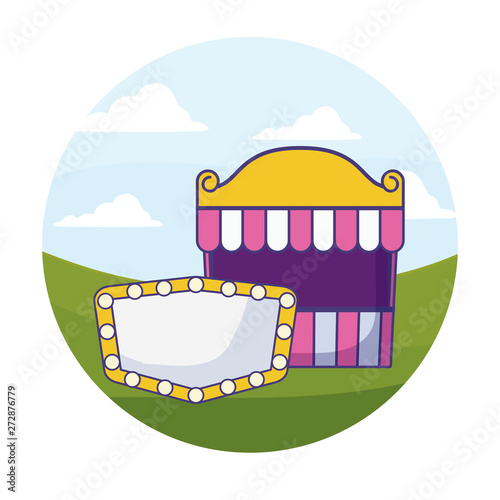 circus tent carnival with label in frame circular