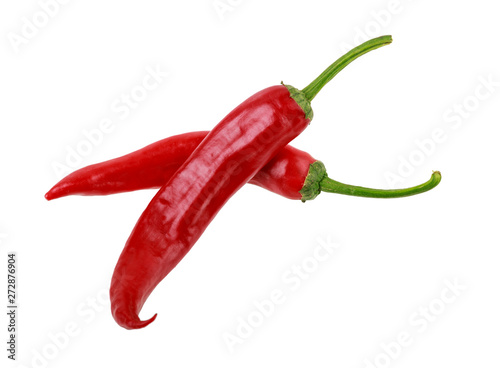 two hot red jalapeno peppers on white background