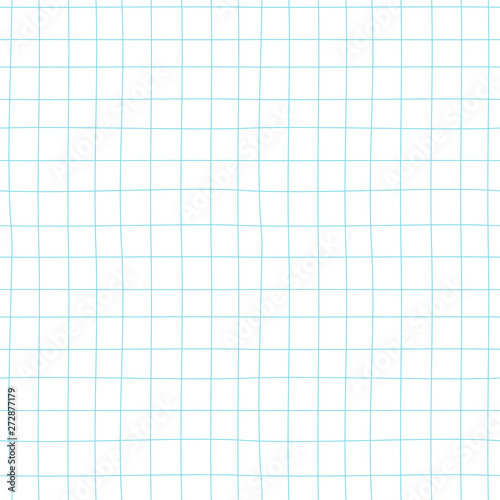 Checkered notebook sheet vector seamless pattern. Blank graph paper hand drawn texture. Notepad page with grid decorative backdrop. School education, study. Wallpaper, wrapping paper design
