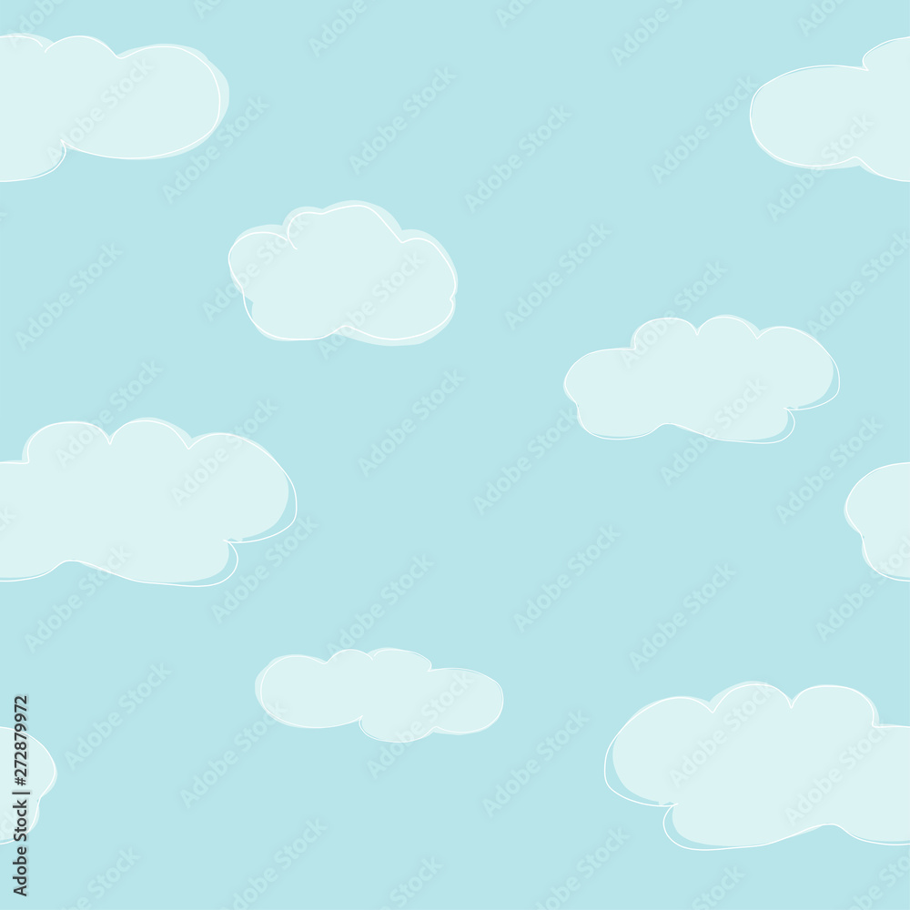 Seamless pattern with cute hand-drawn clouds against the sky.