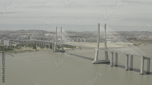 Vasco de Gama bridge in Lisbon, Portugal, 4k aerial ungraded raw photo