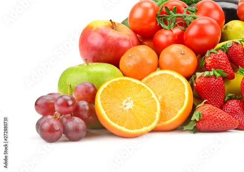 Ripe fruits and vegetables isolated on white