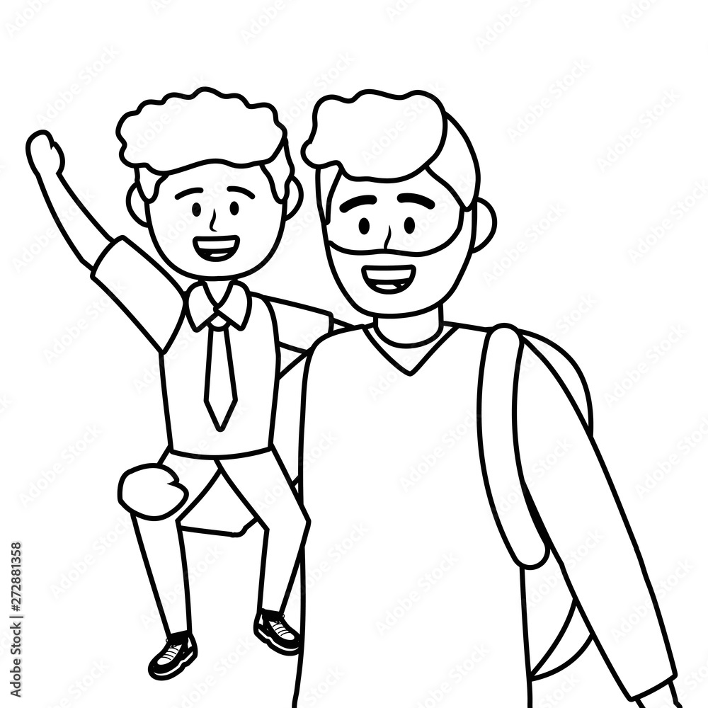 Boy kid of school with father design vector illustrator Boy kid of school with father design vector illustrator