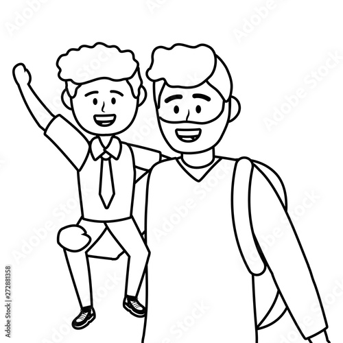 Boy kid of school with father design vector illustrator