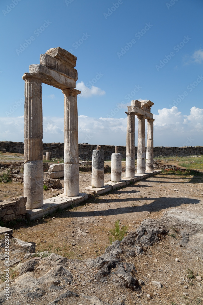 Ruins of ancient city of Hierapolis. Pamukkale. Turkey./ Hierapolis ruins are adjacent to  Pamukkale in Turkey and currently comprise an archaeological museum designated as a UNESCO World Heritage Sit