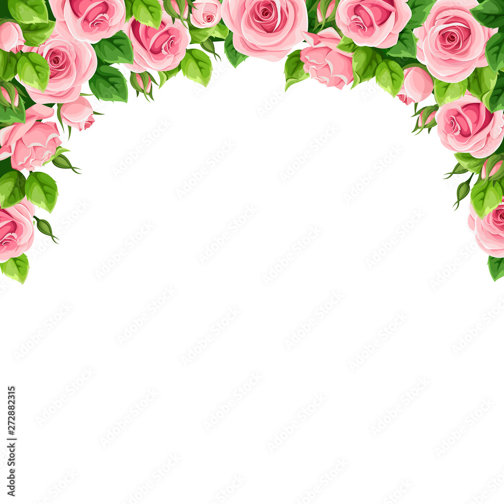 Vector background frame with pink roses.
