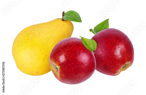 apples and pear isolated on white background