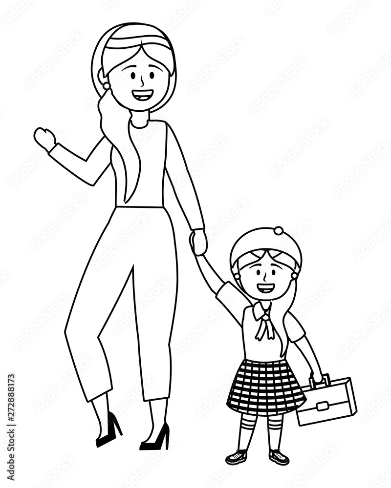 Girl kid of school and mother design vector illustrator