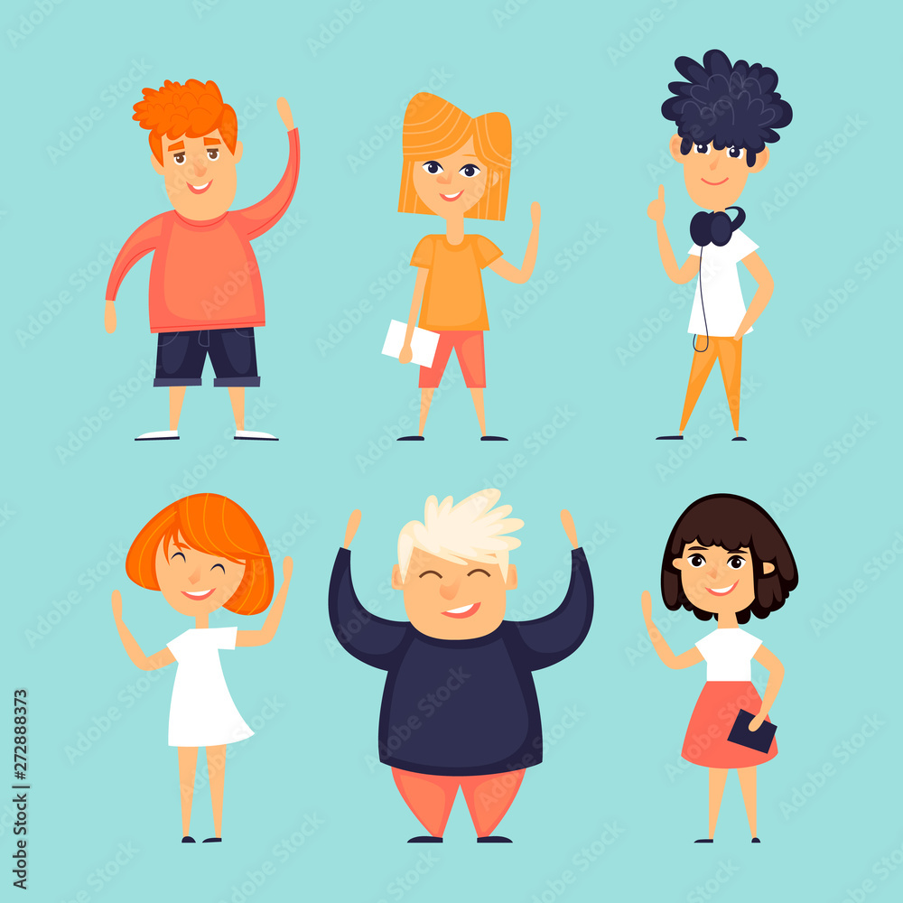 Set kids characters. Flat design vector illustration. Set kids characters. Flat design vector illustration.