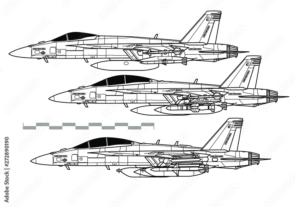 Boeing F-18E Super Hornet. Outline vector drawing Boeing F-18E Super Hornet. Outline vector drawing