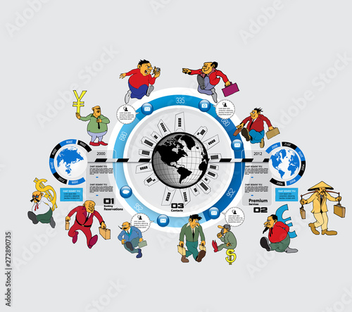 Abstract infographics template with cartoon character. Vector illustration