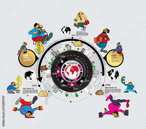 Abstract infographics template with cartoon character. Vector illustration
